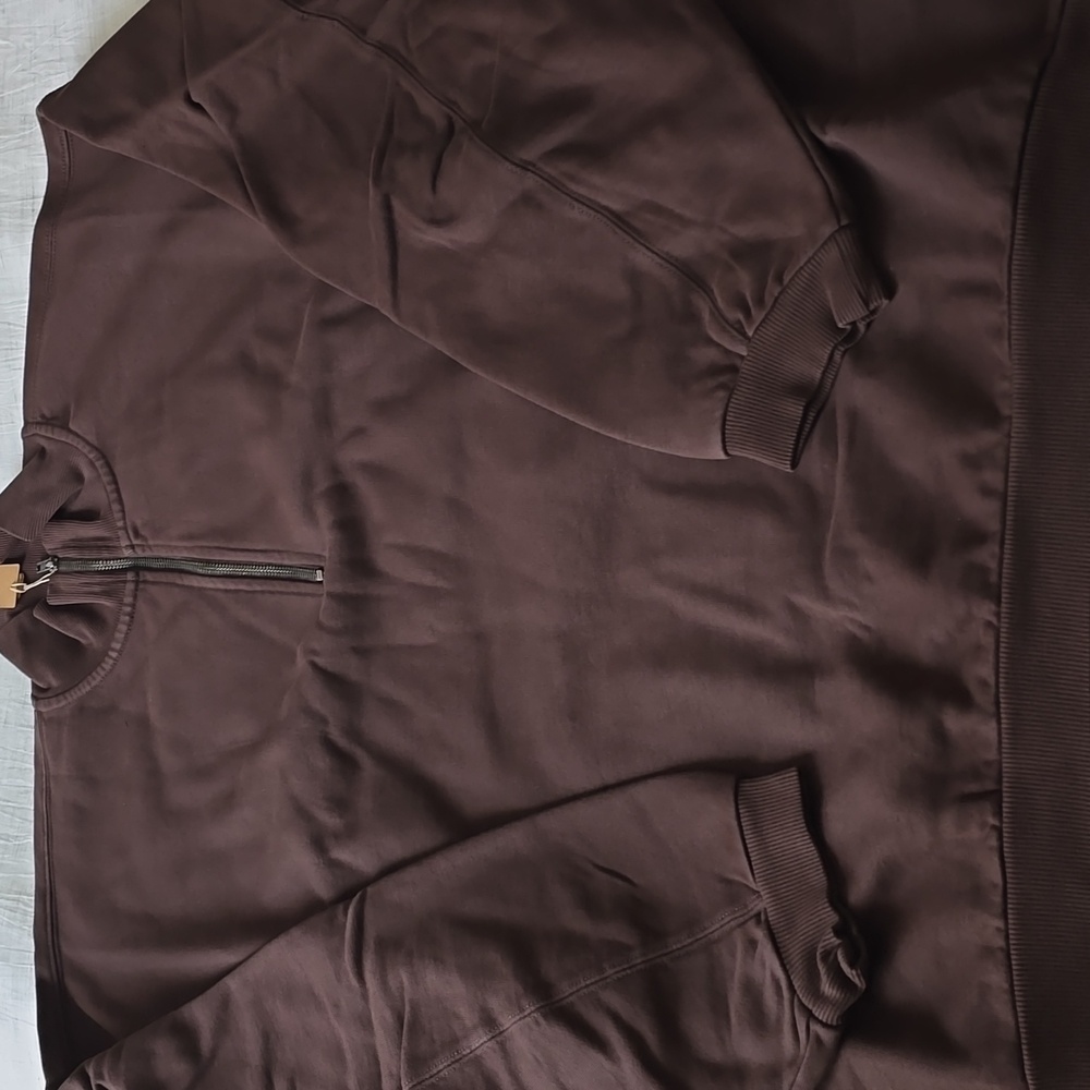 SKIMS Boyfriend Slouchy Fleece Half Zip Pullover Size:Medium Expresso - Picture 6 of 13